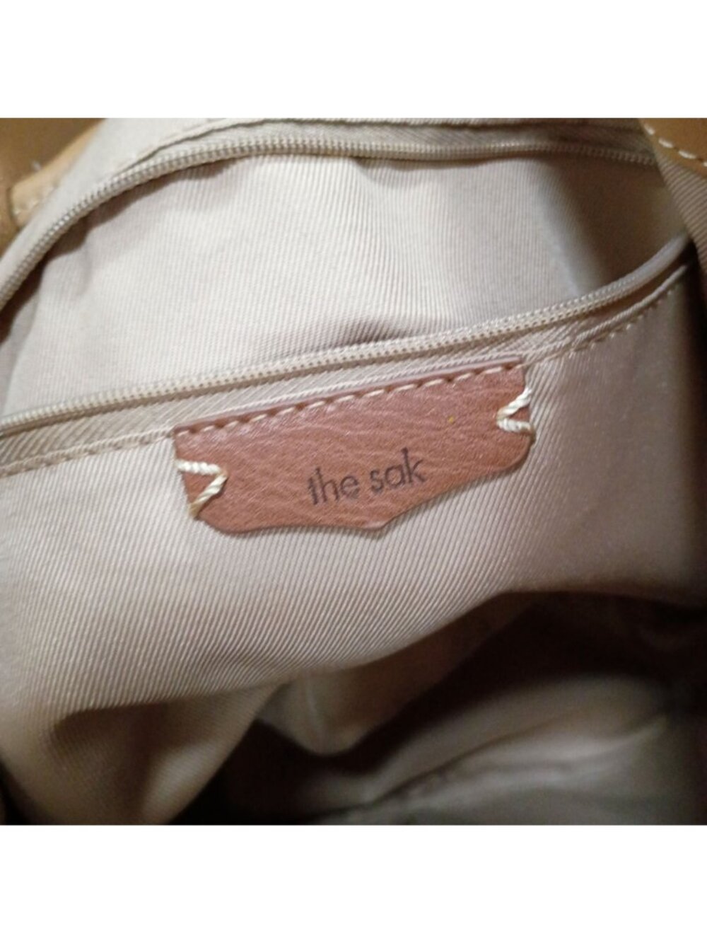 The Sak Leather Crossbody Drawstring Bucket Bag Tan Adjustable Strap - Picture 6 of 14